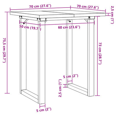 vidaXL Mesa de jantar estrutura em O 70x70x75,5 cm pinho/ferro fundido