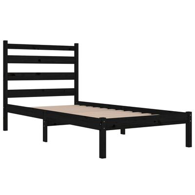 vidaXL Estrutura de cama pequena solteiro 75x190 cm pinho maciço preto