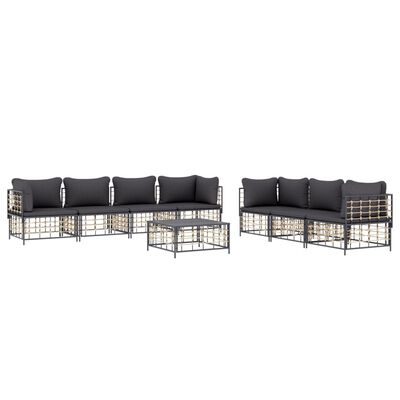 vidaXL 8 pcs conjunto lounge de jardim c/ almofadões vime PE antracite