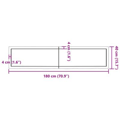 vidaXL Bancada p/ WC 180x40x(2-6)cm madeira tratada maciça castanho