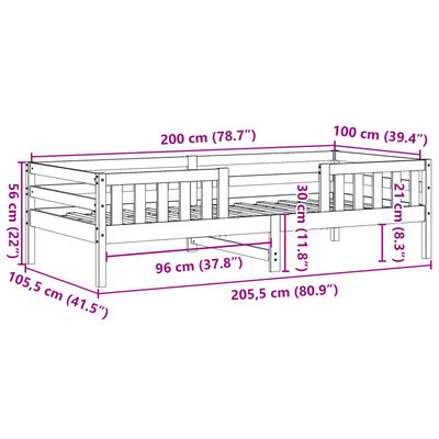 vidaXL Cama sem colchão 100x200 cm pinho maciço castanho-mel