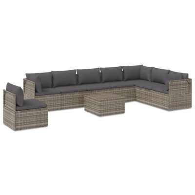 vidaXL 9 pcs conjunto lounge de jardim c/ almofadões vime PE cinzento