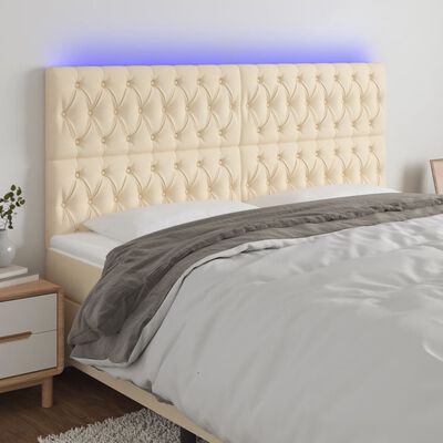 vidaXL Cabeceira cama c/ luzes LED tecido 180x7x118/128 cm cor creme