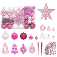 vidaXL 108 pcs conjunto de enfeites de Natal branco e rosa