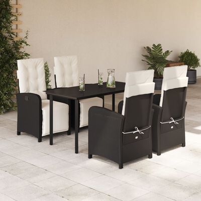 vidaXL 5 pcs conjunto de jantar p/ jardim c/ almofadões vime PE preto