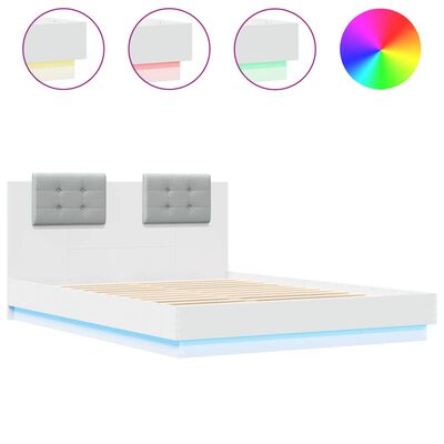 vidaXL Estrutura de cama c/ cabeceira e luzes LED 150x200 cm branco