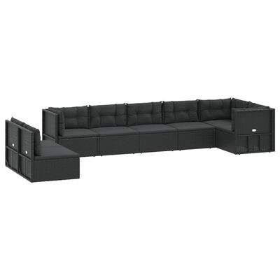 vidaXL 8 pcs conjunto lounge de jardim c/ almofadões vime PE preto