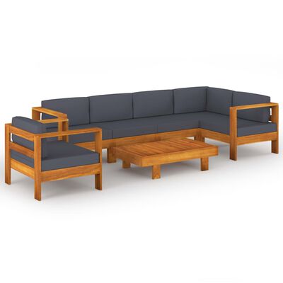 vidaXL 7 pcs conj. lounge de jardim c/ almofadões cinza-escuro acácia