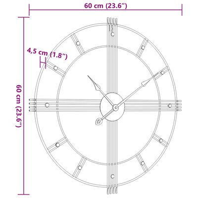 vidaXL Relógio de parede Ø60 cm ferro preto