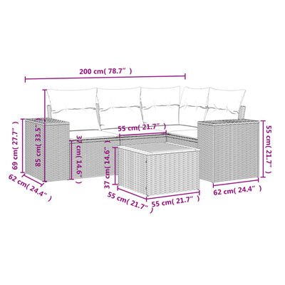 vidaXL 5 pcs conjunto de sofás p/ jardim com almofadões vime PE bege