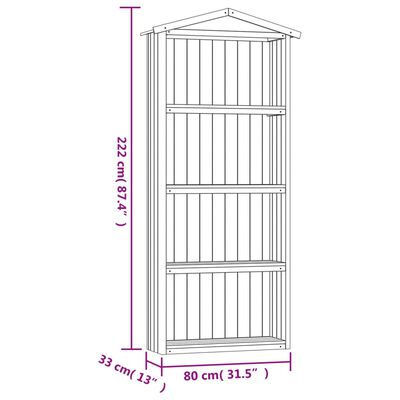 vidaXL Abrigo p/ ferramentas de jardim 87x33x222 cm pinho impregnado