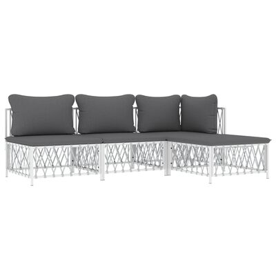 vidaXL 4 pcs conjunto lounge de jardim com almofadões aço branco