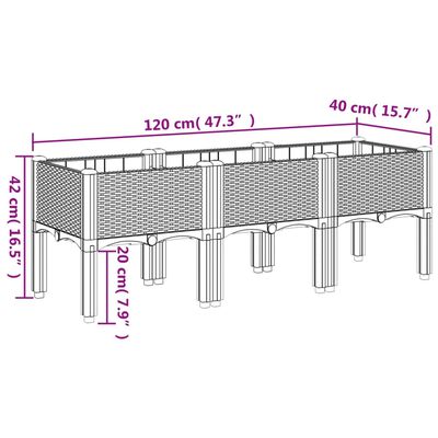 vidaXL Vaso/floreira de jardim c/ pernas 120x40x42 cm PP castanho