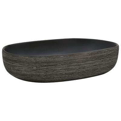 vidaXL Lavatório de bancada oval 59x40x14 cm cerâmica cinza e preto