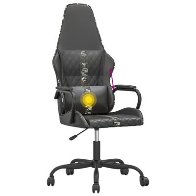 vidaXL Cadeira gaming massagens couro artificial camuflagem e preto