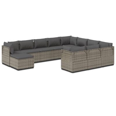 vidaXL 11 pcs conjunto lounge de jardim c/ almofadões vime PE cinzento