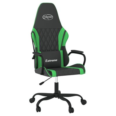 vidaXL Cadeira gaming massagens couro artificial preto e verde