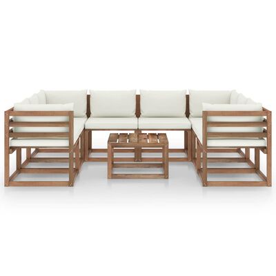 vidaXL 9 pcs conjunto lounge de jardim c/ almofadões creme