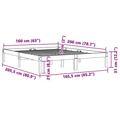 vidaXL Cama sem colchão 160x200 cm madeira pinho maciço castanho-mel