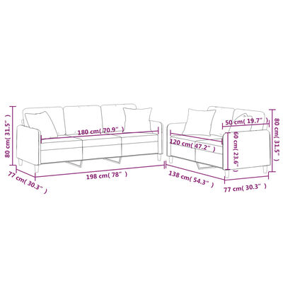 vidaXL 2 pcs conjunto de sofás com almofadas tecido vermelho-tinto