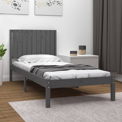 vidaXL Estrutura cama solteiro 90x200 cm pinho maciço cinzento