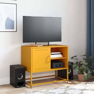 vidaXL Móvel de TV 68x39x60,5 cm aço amarelo mostarda