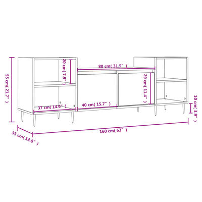 vidaXL Móvel de TV 160x35x55 cm derivados de madeira cinzento sonoma