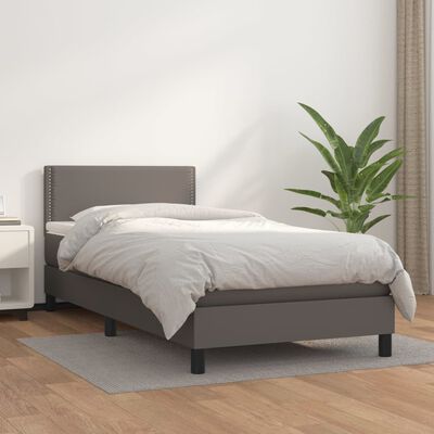 vidaXL Cama com molas/colchão 80x200 cm couro artificial cinza