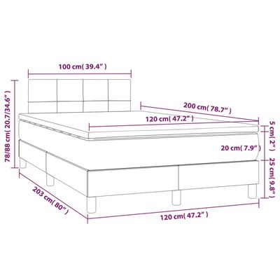 vidaXL Cama box spring c/ colchão e LED 120x200 cm tecido azul