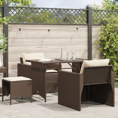 vidaXL 4 pcs conjunto sofás de jardim c/ almofadões vime PE castanho