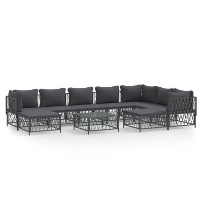 vidaXL 10 pcs conjunto lounge de jardim com almofadões aço antracite