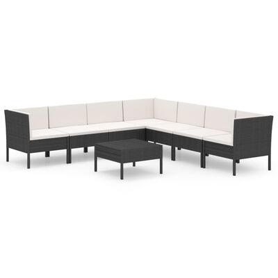 vidaXL 8 pcs conjunto lounge de jardim c/ almofadões vime PE preto