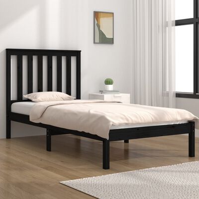 vidaXL Estrutura de cama pequena solteiro 75x190 cm pinho maciço preto