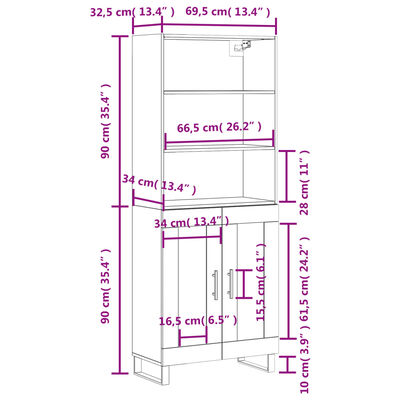 vidaXL Armário alto 69,5x34x180 cm derivados de madeira cinza cimento