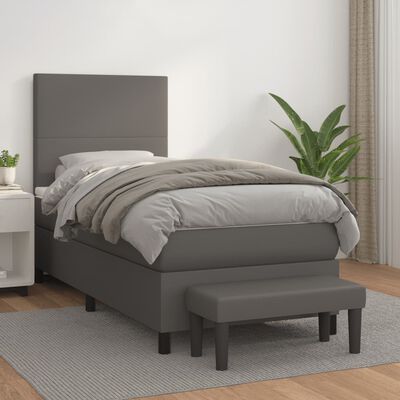 vidaXL Cama com molas/colchão 90x200 cm couro artificial cinzento