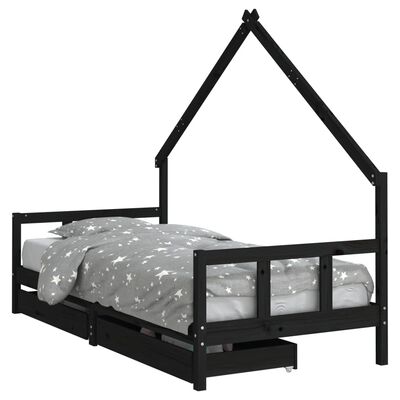 vidaXL Estrutura cama infantil c/ gavetas 90x200 cm pinho maciço preto