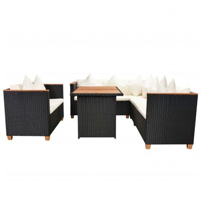 vidaXL 5 pcs conjunto lounge de jardim c/ almofadões vime PE preto