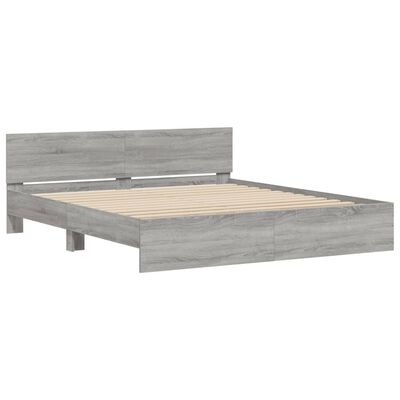 vidaXL Estrutura cama c/ cabeceira/luzes LED 200x200cm cinzento sonoma