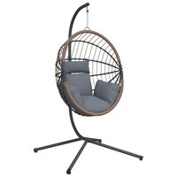 vidaXL Cadeira forma de ovo suspensa c/ suporte vime/aço cinza-claro