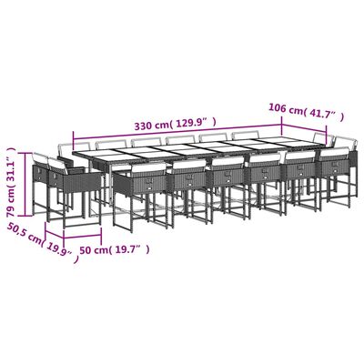 vidaXL 11 pcs conj. jantar jardim c/ almofadões vime PE bege misturado