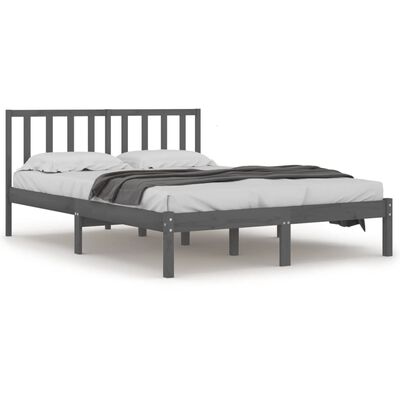 vidaXL Estrutura de cama pequena casal 120x190 cm pinho maciço cinza