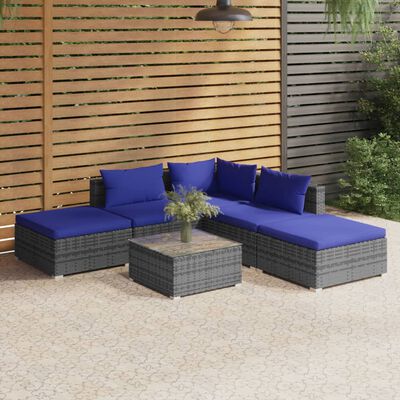 vidaXL 6 pcs conjunto lounge de jardim c/ almofadões vime PE cinzento