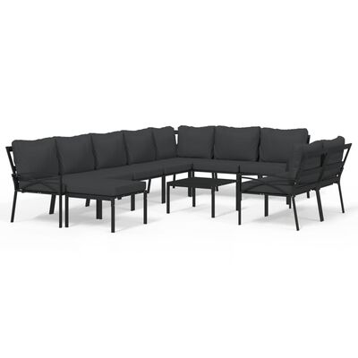 vidaXL 11 pcs conjunto lounge de jardim aço c/ almofadões cinzentos