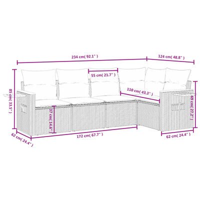 vidaXL 6 pcs conjunto sofás de jardim c/ almofadões vime PE preto