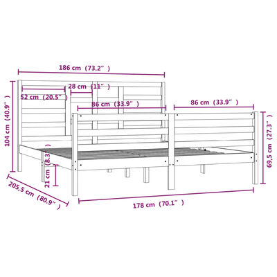 vidaXL Estrutura de cama sem colchão 180x200 cm madeira maciça