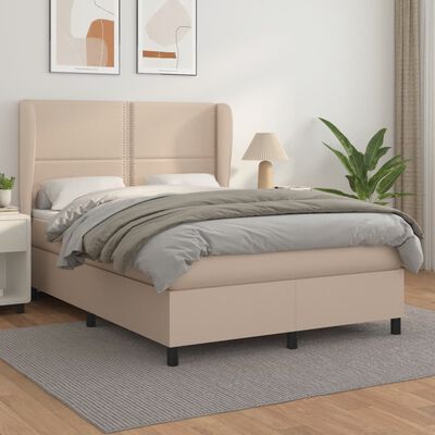 vidaXL Cama com molas/colchão 140x200 cm couro artificial cappuccino