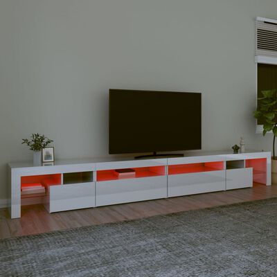 vidaXL Móvel de TV com luzes LED 290x36,5x40 cm branco brilhante