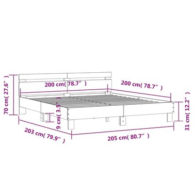 vidaXL Estrutura cama c/ cabeceira 200x200 cm derivados madeira preto