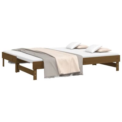 vidaXL Sofá-cama de puxar 2x(100x200) cm pinho maciço castanho-mel