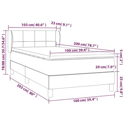 vidaXL Cama com molas/colchão 100x200 cm veludo cinza-claro